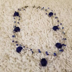 Blue 3 strand Necklace Funky Beads